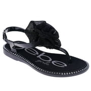 bebe Girl's Sandals- Summer Sandals with Rhinestones - Flat Sandals for Little Kid/Big Kid, Black, 11-12